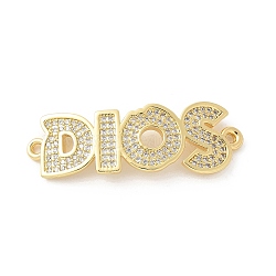 Brass Micro Pave Clear Cubic Zirconia Letter DIOS Connector Charms, Rack Plating, Cadmium Free & Lead Free, Long-Lasting, Real 18K Gold Plated, 13x39.5x2mm, Hole: 1.5mm(KK-P294-34G)