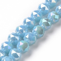 Electroplate Opaque Glass Beads Strands, AB Color Plated, Faceted, Round, Sky Blue, 8x7.5mm, Hole: 1.5mm, about 71~72pcs/strand, 20.87''(53cm)(EGLA-H101-01C)