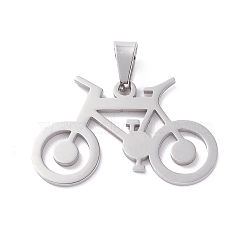 Tarnish Resistant Boy Jewelry Original Color 201 Stainless Steel Bicycle Bike Pendants, Stainless Steel Color, 25x38.5x1.5mm, Hole: 4x9mm(STAS-I032-223)