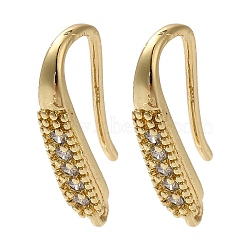 Rack Plating Brass Micro Pave Clear Cubic Zirconia Earring Hooks, Ear Wire, Long-Lasting Plated, Lead Free & Cadmium Free, Real 18K Gold Plated, 17x8.5x3mm, Hole: 1mm, Pin: 1mm(KK-A231-11G)