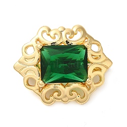 Brass with Glass Fold Over Clasps, Hexagon, Green, Real 18K Gold Plated, 17x21x9mm(KK-G505-06G)