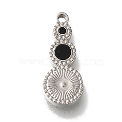 304 Stainless Steel Manual Polishing Charms, with Black Acrylic, Gourd, Stainless Steel Color, 15x6x2mm, Hole: 1.2mm(STAS-M059-04P-01)