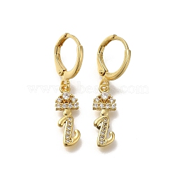 Brass Clear Cubic Zirconia Hoop Earrings, Real 18K Gold Plated, Letter L, 30mm, pendants: 17.5x6x2mm(EJEW-M045-01L)