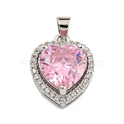 Rack Plating Brass Micro Pave Cubic Zirconia Pendants, Heart, Hot Pink, 16.5x13.5x7mm, Hole: 4x3.5mm(KK-H469-02P-05)