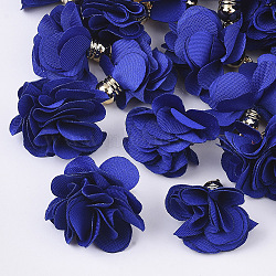 Cloth Pendant Decorations, with Acrylic Findings, Flower, Dark Blue, 25~30x28~35mm, Hole: 2mm(FIND-P026-D16-1)