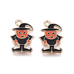 Halloween Theme Alloy Enamel Pendants, Cadmium Free & Lead Free, Light Gold, Clown Charm, Coral, 19x12.5x1.5mm, Hole: 1.6mm(PALLOY-N176-34-RS)