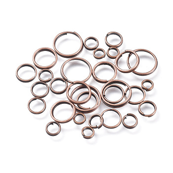 Iron Split Rings, Double Loops Jump Rings, Red Copper, 4~10x1.4mm, Inner Diameter: 3.3~8.6mm, about 5316pcs/500g