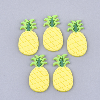 PVC Plastic Cabochons, Pineapple, Yellow, 35x18x3mm