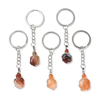 Tortoise Natural Carnelian Keychain, Stone Lucky Pendant Keychain, with Iron Findings, 8.9cm