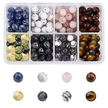 Nbeads 200Pcs 8 Style Natural Gemstone Beads, Faceted, Round, 8~8.5mm, Hole: 1mm, 25pcs/style