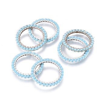 MIYUKI & TOHO Handmade Japanese Seed Beads, with Silver Plated 304 Stainless Steel Link Rings, Loom Pattern, Ring/Circle, Light Sky Blue, 18~19x1.7mm, Inner Diameter: 14mm