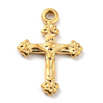 304 Stainless Steel Pendants, Crucifix Cross Charm, Golden, 20x9x1.5mm, Hole: 1.7mm