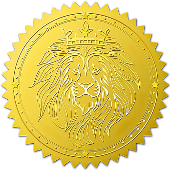 Self Adhesive Gold Foil Embossed Stickers, Medal Decoration Sticker, Lion Pattern, 5x5cm