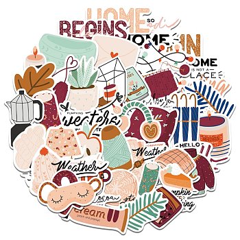 Autumn Daily Theme Colorful Self-Adhesive Picture Stickers, Vinyl Waterproof Decals, for Water Bottles Laptop Phone Skateboard Decoration, Mixed Patterns, 23~77x30~77x0.2mm, 50pcs/bag