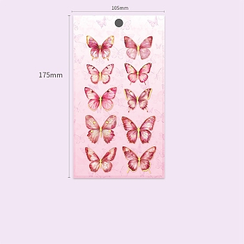 10Pcs PVC Waterproof Self-Adhesive Stickers, Butterfly, for DIY Photo Album Diary Scrapbook Decoration, Pink, 38x41x0.5mm