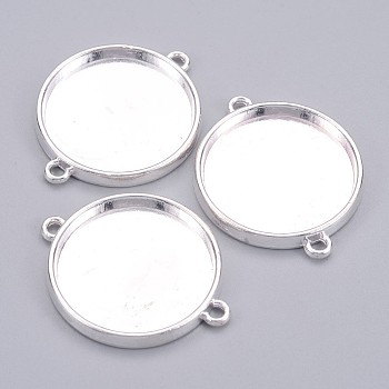 Tibetan Style Cabochon Connector Settings, Plain Edge Bezel Cups, Lead Free & Nickel Free, Flat Round, Silver Color Plated, 28x36x3mm, Tray: 25mm, Hole: 2mm