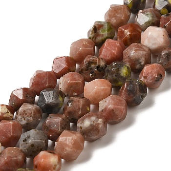 Natural Plum Blossom Jade Beads Strands, Star Cut Round Beads, Faceted, 9~10x10mm, Hole: 1mm, about 39pcs/strand, 15.16''~15.39''(38.5~39.1cm)