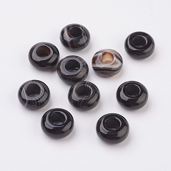 Natural Striped Agate/Banded Agate European Beads, Large Hole Beads, Rondelle, 12x6mm, Hole: 5mm