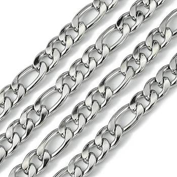 Stainless Steel Figaro Chains, Unwelded, Stainless Steel Color, 16~22x12x3mm