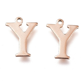 Vacuum Plating  304 Stainless Steel Charms, Laser Cut, Alphabet, Rose Gold, Letter.Y, 12.5x9.5x0.8mm, Hole: 1mm