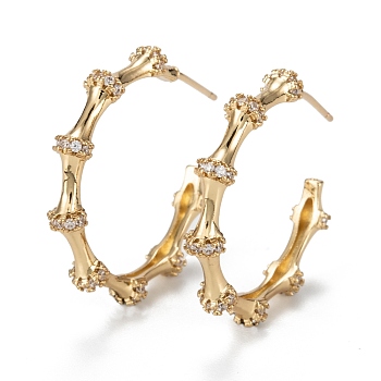Half Hoop Sparkling Cubic Zirconia Stud Earrings for Girl Women, Lead Free & Nickel Free & Cadmium Free, Brass Micro Pave Cubic Zirconia Earrings, Real 18K Gold Plated, 25.5x26x4mm, Pin: 0.6mm