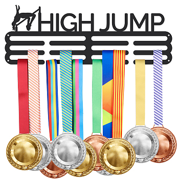 Fashion Iron Medal Hanger Holder Display Wall Rack, with Screws, Word High Jump, Sports Themed Pattern, 150x400mm