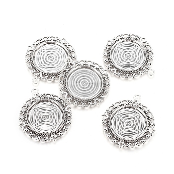 Tibetan Style Pendant Cabochon Settings, Lead Free, Flower, Antique Silver, 43x39x3mm, Hole: 3mm, Tray: 25mm