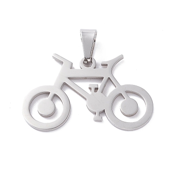 Boy Jewelry Original Color 201 Stainless Steel Bicycle Bike Pendants, Stainless Steel Color, 25x38.5x1.5mm, Hole: 4x9mm