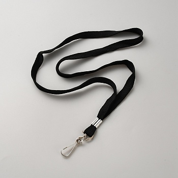 Polyester Neck Straps, Name Card Straps, with Alloy Clasp, Black, 445~450mm