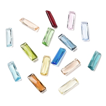 Pointed Back Glass Rhinestone Cabochons, Faceted, Rectangle, Mixed Color, 15x5x3~4mm