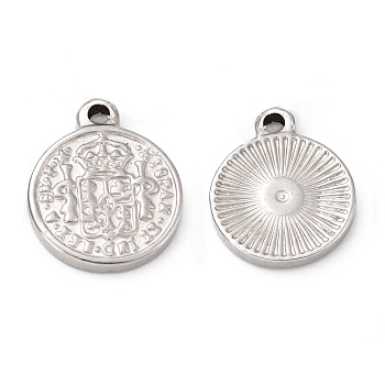 304 Stainless Steel Coin Pendants, Hispan Et Ind Rex Coin, Stainless Steel Color, 14x11x1.5mm