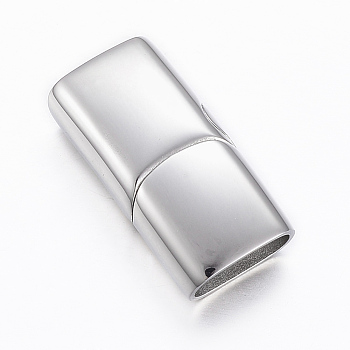 Smooth 304 Stainless Steel Magnetic Clasps with Glue-in Ends, Rectangle, Stainless Steel Color, 24.5x12x7mm, Hole: 10x5mm