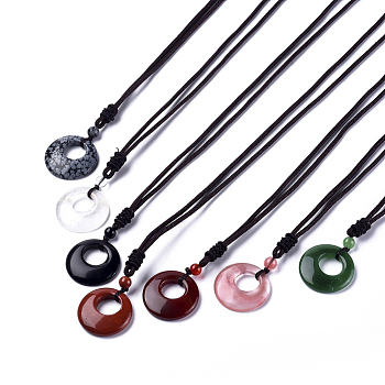 Natural & Synthetic Gemstone Pendant Necklaces, with Nylon Cord, Flat Round, 27.16 inch(69cm), 2mm