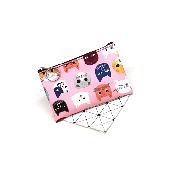 Cat Pattern Cloth Clutch Bags, Change Purse with Zipper, for Women, Rectangle, Pink, 12x8cm