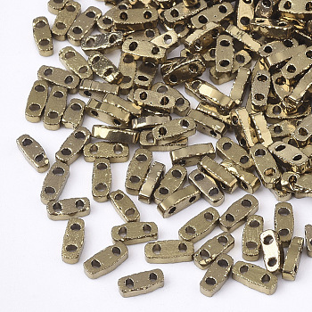 Electroplate Opaque Glass Seed Beads, 2-Hole, Rectangle, Golden Plated, 4.5~5x2x1~1.5mm, Hole: 0.5~0.8mm