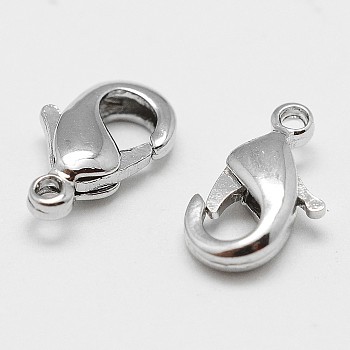Brass Lobster Claw Clasps, Cadmium Free & Nickel Free & Lead Free, Real Platinum Plated, 10x6x2.5mm, Hole: 1.2mm