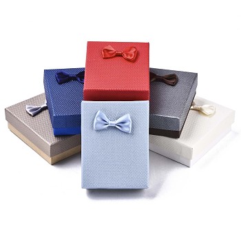 Cardboard Jewelry Boxes, for Necklaces, Ring, Earring, with Bowknot Ribbon Outside and Black Sponge Inside, Rectangle, Mixed Color, 9.1~9.2x7.1~7.2x3.4~3.5cm