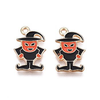 Halloween Theme Alloy Enamel Pendants, Cadmium Free & Lead Free, Light Gold, Clown Charm, Coral, 19x12.5x1.5mm, Hole: 1.6mm