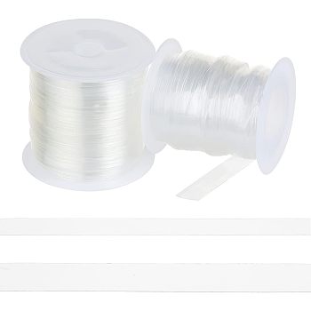 2 Rolls 2 Styles Invisible Stretchy TPU Plastic Transparent Elastic Strap, with Spool, for DIY Bra Lingerie Swimwear, Clear, 6~10x0.2~0.3mm, about 1 roll/style