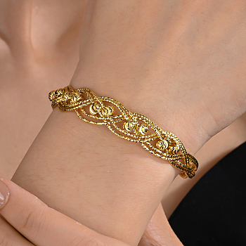 Fashionable Hollow Adjustable Braid Shape Brass Cuff Bangles for Women, Golden, Inner Diameter: 2-3/8 inch(6cm)