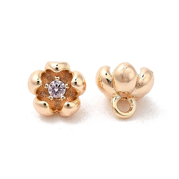 Brass & Cubic Zirconia Pendants,Real 18K Gold Plated, Flower Charm, Thistle, 6x5x5mm, Hole: 1.2mm