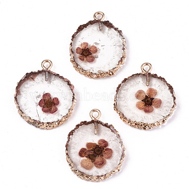 Light Gold Rosy Brown Flat Round Epoxy Resin Pendants