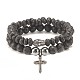 2pcs 2 style bracelets extensibles en pierre de lave naturelle et hématite synthétique sertis de 304 têtes et croix bouddhistes en acier inoxydable(BJEW-JB08289)-1