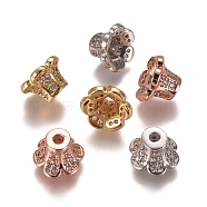 6-Petal Brass Micro Pave Clear Cubic Zirconia Bead Caps, Flower, Mixed Color, 9.5x6mm, Hole: 1.8mm, Inner Diameter: 4mm(ZIRC-G153-26)