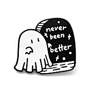 Ghost with Bag Halloween Enamel Pin, Word Never Been Better Alloy Badge for Backpack Clothes, Electrophoresis Black, White, 27.5x30.5x1.5mm(JEWB-G014-E01)