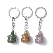 Natural Indian Agate Keychains, with Iron Keychain Clasps, Ghost, 8cm(KEYC-P011-04P-04)