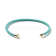 Stainless Steel Cuff Bangle Making, with Golden Tone Brass Finding, for Half Drilled Beads, Cyan, Inner Diameter: 1-3/4x2-3/8 inch(4.6x6cm), Pin: 1mm(MAK-C004-01G-03)