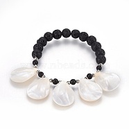 Spiral Shell Stretch Charm Bracelets, with Non-magnetic Synthetic Hematite Beads and Natural Lava Rock Beads, Cardboard Jewelry Set Boxes, Black, 2-1/4 inch(5.8cm)(BJEW-JB04114)