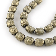 Electroplated Matte Non-magnetic Synthetic Hematite Beads Strands, Buddha Head, Light Gold Plated, 10x9x7mm, Hole: 1mm, about 40pcs/strand, 15.7 inch(G-R259-48F)