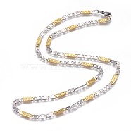 304 Stainless Steel Mariner Link Chain Necklaces, with Lobster Claw Clasps, Unwelded, Textured, Golden & Stainless Steel Color, 19.6 inch(50cm), 3.5mm(NJEW-F261-12PG)